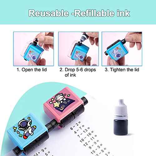 4PCS Teaching Stamps for Kids,Smart Math Roller Stamps,Math Practice Stamps,Addition Subtraction Multiplication Division Math Learning Stamps for Home Preschool Kindergarten Classroom Supplies