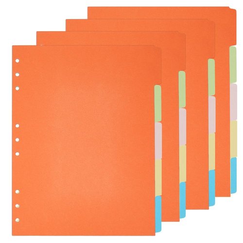 SUPERFINDINGS 20 Pcs Binder Dividers 5 Color Tab Dividers for 9 Ring Binder 29.5x24cm B5 Notebook Index Divider Paper Ideal for Notebook Folders Schedules Offices
