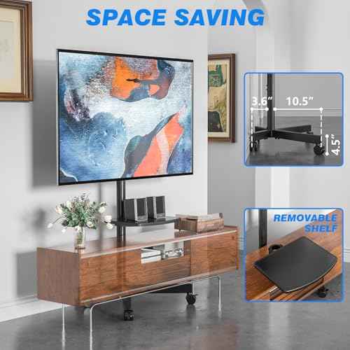 Rfiver Mobile TV Stand for 23-60 Inch LCD LED Flat/Curved Panel Screen TVs up to 88 lbs, Rolling TV Stand with Adjustable Shelf & Tilt, Portable Floor Stand on Wheels for Bedroom, Living Room, Office