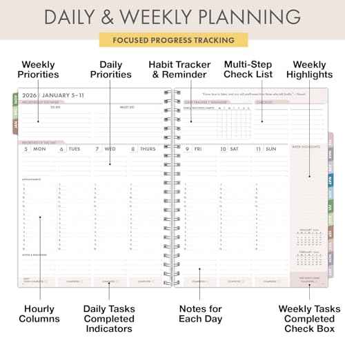 Essential PRO 2026 Daily, Weekly & Monthly Planner, 8.5"x11": 14 Months (Nov 2025 - Dec 2026) Monthly Tabs,Daily Tracking,Notes Pages,Storage Pocket,Bookmark w Sticky Notes (Tree Seasons)