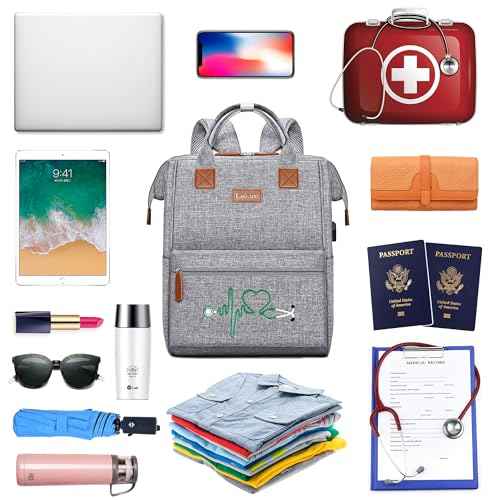 Nurse Backpack/Bag for Women - 15.6 Inch Waterproof Laptop Travel Backpack with USB Charging Port, Large Wide-open Nursing Bags,Nurse Bags for Work,Home Health Clinical Bag for College Teacher, Grey