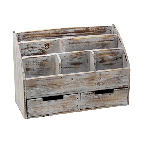 Executive Office Solutions Vintage Rustic Wooden Office Desk Organizer & Mail Rack For Desktop, Tabletop, or Counter - Distressed Torched Wood-Store Supplies, Desk Accessories, Mail ? Barnwood (WO3)