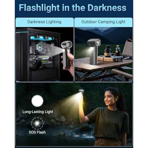 Handheld Mini Turbo Fan 120000RPM 6-Speed Turbo Power 9000mAh Portable High Speed Cooling Air Blower Cordless Air Duster Hair Dryer with LCD Display SOS Light for Travel Outdoor