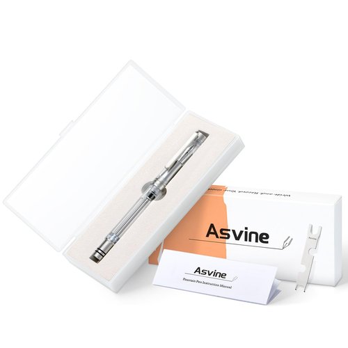 Asvine V200 Titanium Fountain Pen Vacuum Filling, Bock Broad Nib Clear Transparent Acrylic Smooth Writing Pen Case Set