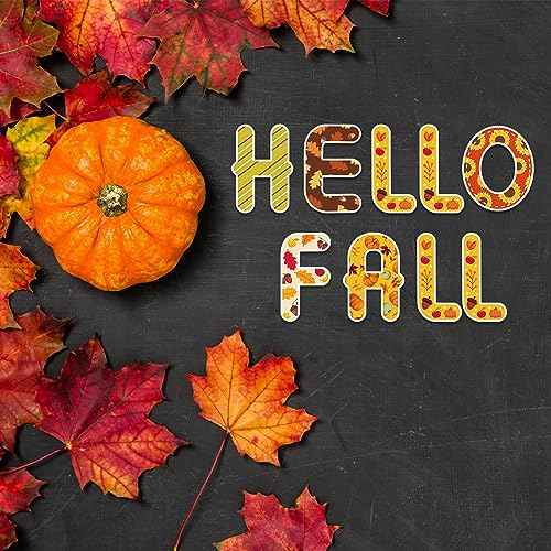 Faccito 176 Pcs Fall Bulletin Board Decorations Letters and Numbers Alphabet Cutouts Thanksgiving Theme Punctuation Symbol Accents for Classroom Preschool Teacher Kids Toddler Autumn Chalkboard Decor