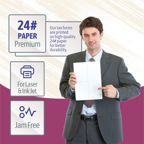 NextDayLabels - W-2 4-Up Employee Tax Forms, Instructions on Back" for 2025, for Laser/Inkjet Printer. Compatible with QuickBooks and Accounting Software (Pack of 100 Sheets & Self Seal Envelopes)