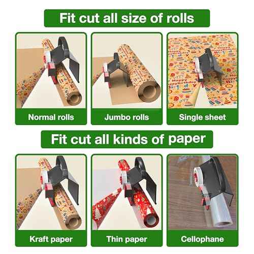 (2-Pack) Wrapping Paper Cutter & Tape Dispenser Dual Use with 4 Tapes£¬2 Replace Blades Kit for Christmas Gift Wrap Cutter Tool Paper Roll Holder Tube Sliding Slicing for Birthday Holiday.