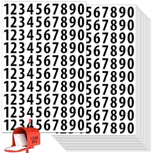 1200 PCS Number Stickers, 1" Waterproof Mailbox Number Label, Consecutive Numbers 0-9, Self-Adhesive and Residue-Free, Ideal for Mailboxes, Storage Boxes, Organizers, Cabinets and More