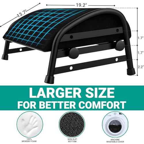 Padded Foot Stool for Under Desk, 3 Adjustable Heights Foot Rest for Office Chair, Under Desk Footrest for Gamer Desk Accessories, Leg Rest for Car/Home Essential Accessories - Black
