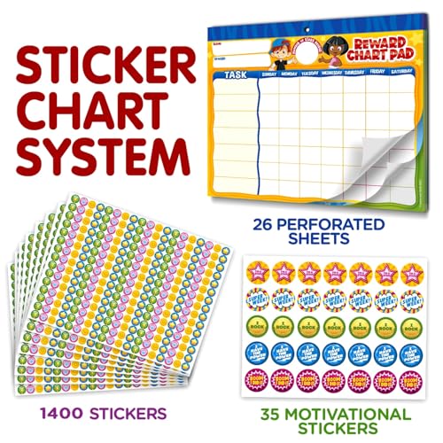 Learn & Climb 26-Week Kids Behavior Reward Chart System with Magnetic Sticker Pad - 2800 Stickers Included