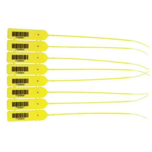 Yellow Pull-Tight Barcode Security Seals 8'', 1,000 Seals