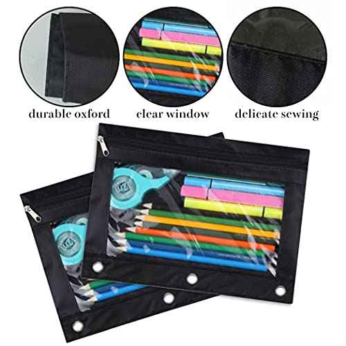 YoeeJob Pencil Pouch for 3 Ring Binder, 50 Pack Binder Pouches with Zipper Bulk, Pen Holder Case with Clear Window School Class Office Organizers, Black