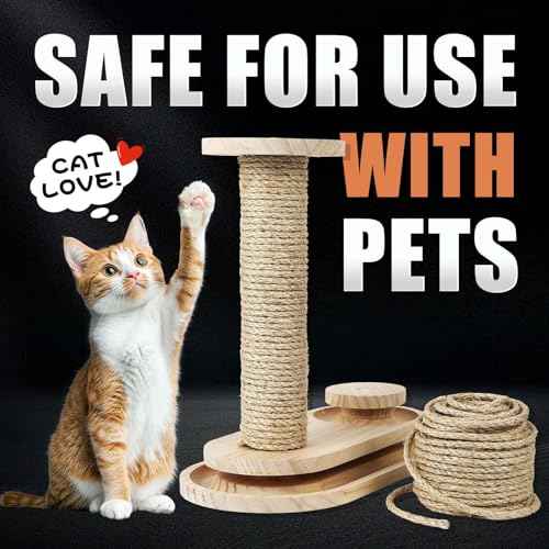 Twisted Sisal Rope 1/4" x 50ft - All Natural Chemical Free, Cat Tree Rope Twine for Scratching Post Repair, Replacement, and Crafts Gardening Home Decorating