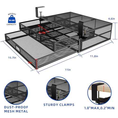 Under Desk Drawer Organizer No Drilling Under Desk Storage Drawer Organizer Metal Under Desk Slide Out Drawer Suitable for Home and Office(Large)