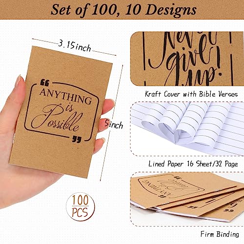 Fulmoon 200 Pcs Christmas Motivational Pens Notebook Gifts Bulk Inspirational Quote Ballpoint Pen Small Pocket Notepads Mini Journals Appreciation Gifts for Teachers Employee Students (Brown)