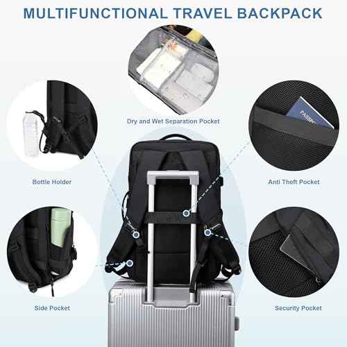 Carry On Travel Backpack, 35L-40L Expandable Extra Large Airline Approved,Lightweight Daypack for Men and Women£¨Black£©