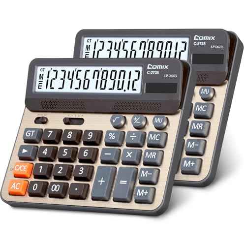 Comix Desktop Calculator, Large Computer Keys, 12 Digits Display, Champaign Gold Color Panel, C-2735, 2-Pack