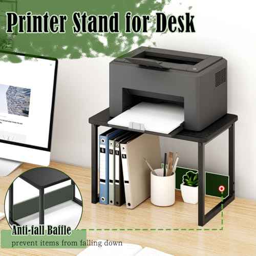 MARTY Printer Stand with Storage for Desk, Desktop Printer Stand Shelf Organzier for Home/Office Heavy Duty Printer Riser Under Desk Small Printer Table for Fax Machine Copier Scanner(Black)