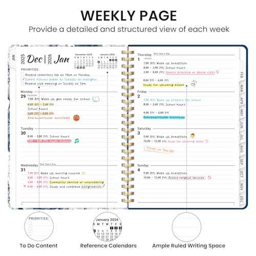 2026 Planner, Monthly and Weekly Calendar Planner for Women, January 2026 - December 2026, Hardcover Pretty 2026 Agenda Planner Book with Tabs, Spiral Bound, Perfect for School Office Home Supplies, 6.3" x 8.5" - Blue Floral