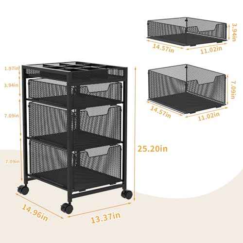 Rolling Utility Cart with 3 Drawers, Craft Organizer and Storage with DIY Divider, Lockable Wheels, Multi-Functional Storage for Art Supplies, Store for Brushes & Paints & Small Parts(Patent Pending)
