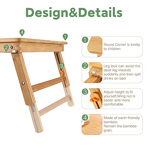 Nnewvante Large Foldable Bamboo Floor Desk - 33.5 x 17.7 inches, Adjustable Height
