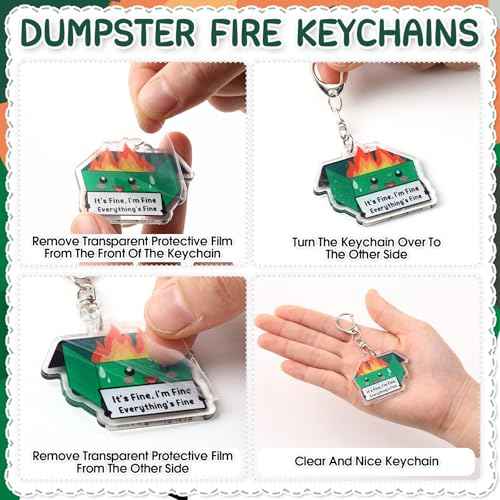 100 Sets Dumpster Fire Pen Gifts for Coworker Positive Funny Pens Dumpster Fire Desk Accessories Acrylic Keychains Bookmarks Support Gifts for Team Coworker Teachers Boss Nurse