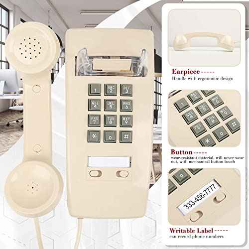 Wall Phone with Classic Design,Corded Wall Phone,Crisp Mechanical Ringer,Easy to Install, Retro Phone, Perfect for Kitchen,Living Room & Bedroom (Beige)