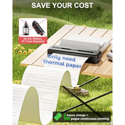 COLORWING Portable Printers Wireless for Travel, 300DPI Mini Compact Inkless Printer, Thermal Bluetooth Printer Compatible with Android and iOS Smartphone & Tablet & Laptop - Black