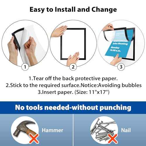 11"x 17" Self Adhesive Magnetic Sign Holder, Double Sided Window Magnetic Display Frame with Clear PVC and Strong Magnetic for Office/Home/Store/Door/Glass/Wall Display Frame(Black,10Pack)