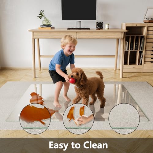 Koonmi 46"x60" Glass Chair Mat for Carpet, straight edge, transparent – Tempered Glass Office Floor Mat