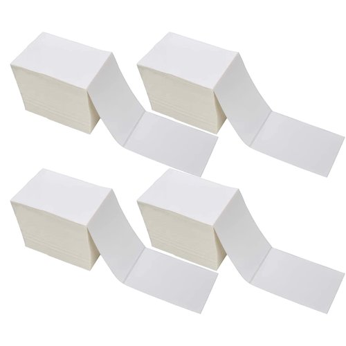 MPRT Fanfold 46 Direct Thermal Shipping Labels - White Mailing Postage Paper for Thermal Printer, Permanent Adhesive - 4 Stacks, 4000 Labels