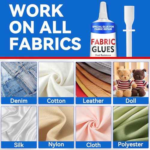 Fabric Glue, 60 ML Fabric Glue for Clothing Permanent Washable, Fabric Adhesive for Rhinestones, Patches, Clothes, Denim, Leather, Polyester, Fabrics, Doll Repair, Flannel, Cotton