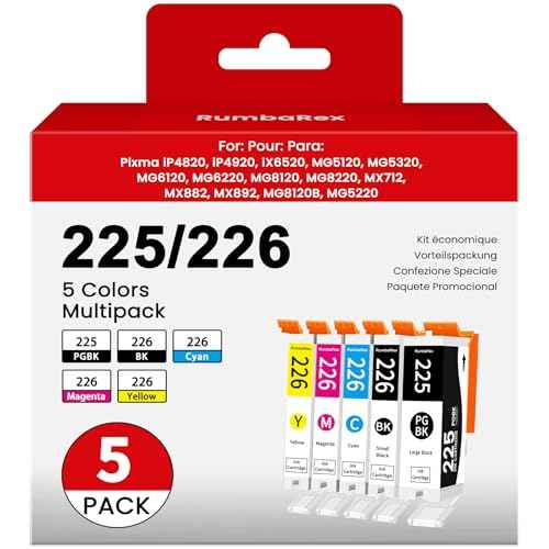 225 226 Ink Cartridges High-Yield Replacement for Canon PGI-225 CLI-226 PGI225 CLI226 Ink Cartridges Maxify MG6220 MG6120 MG5320 MX882 MX892 Printer Ink 5-Pack (PGBK BK C M Y)
