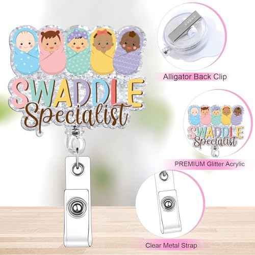 Riceshoot 10 Pcs Funny Labor and Delivery Nurse Badge Reels Cute Glitter Nicu Obstetrics Retractable Badge Reel Holder with Alligator Clip Gift for Rn Teacher Doctor(Fresh)