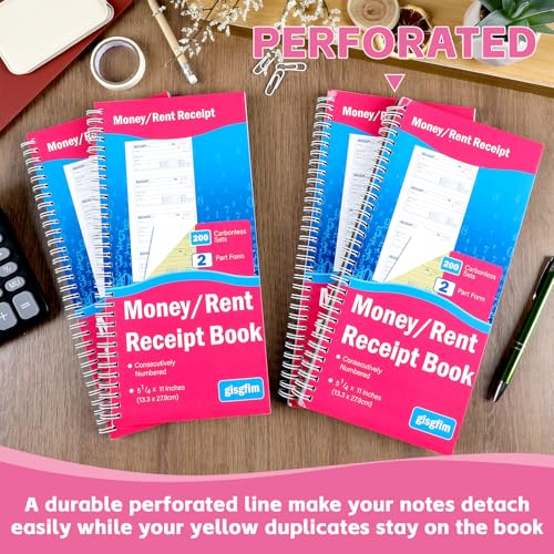 Rent Receipt Book 4-Pad Spiral Bound Carbonless 200 Sets Per Book 5-1/4 x 11 - Small Business Money & Rent Log