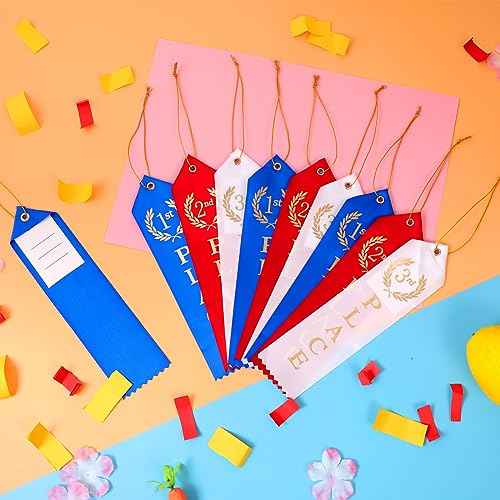 180PCS Award Ribbons, Medal Ribbons for 1st, 2nd, 3rd Place, Event Card & Rope Included, Perfect for Competitions, Sports Events, School Challenges, Vibrant Blue, Red, and White