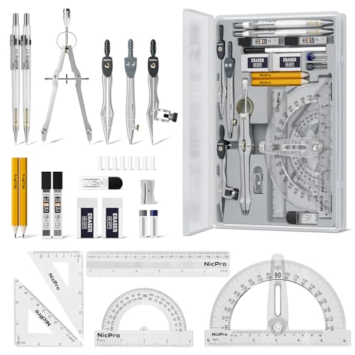 Nicpro 22-Piece Compass Geometry Drafting Set with Case for School & Professional Use