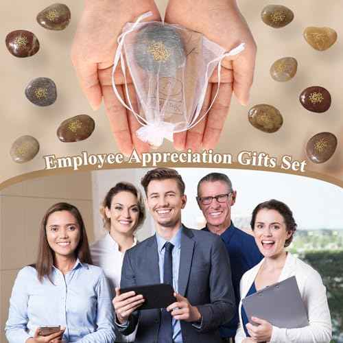 Roowest 30 Sets Inspirational You Rock Gifts Employee Appreciation Gift You Rock Engraved Inspirational Rocks Gift Faith Stones Cards Notecards Organza Bag for Staff Volunteer Teacher Nurse