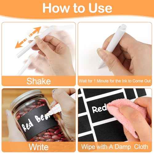 273 Pcs Labels for Jars, Waterproof Reusable Chalkboard Labels for Food Containers, Bottles, Blackboard Stickers with 1 Erasable Chalk Marker (Black)