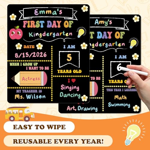 Vintage First and Last Day of School Sign Board 10x12 Double Sided Reusable Chalkboard for Kids