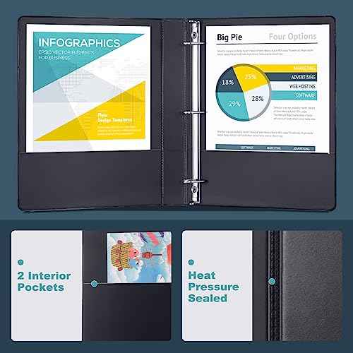 3 Ring Binder 2 Inch, ViVin Sturdy 2"-Slant D Ring Binder with 2 Interior Pockets, Clear View Cover, PVC-Free, Fits 500 Sheets of US Letter Size Paper (6 Pack, Black)
