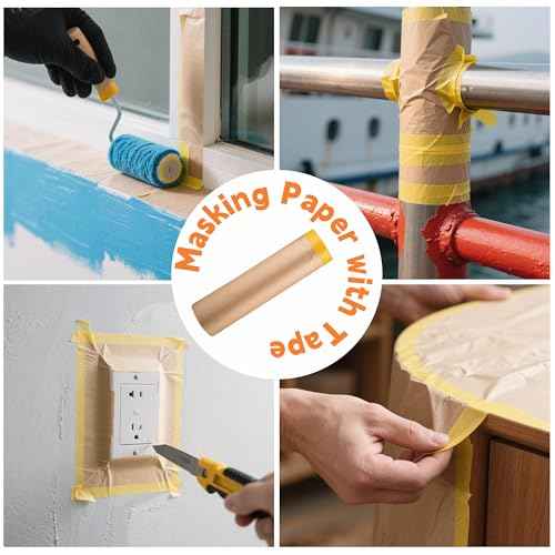 Painter's Pre-Taped Masking Paper and Masking Tape in one Kraft Paper Roll 10 Pack 18" x 50 Feet(Each roll) Total 500 feet Paper is PRE-Folded Painters Paper with Tape
