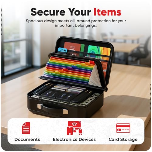 Fireproof Document Bag, 12 Multi Layer Important Document Organizer, Fireproof Bag Safe Storage Portable File Organizer with Lock, Waterproof Safe Organizer for Legal Files, Laptop, and More