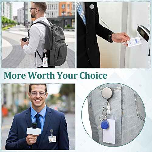 Leelosp 20 Pack Heavy Duty Retractable Badge Holder Reel Metal ID Badge Holder with Belt Clip Keyring Retractable Clip Bulk Card for Work Employee Doctor Nurse Gifts (Glossy Grey)