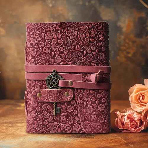 LEATHER VILLAGE Handmade Leather Bound Journal for Women- Fuchsia | 10"X7" | 260 Pages Blank of Vintage Paper Writing, Sketchbook, Notebook