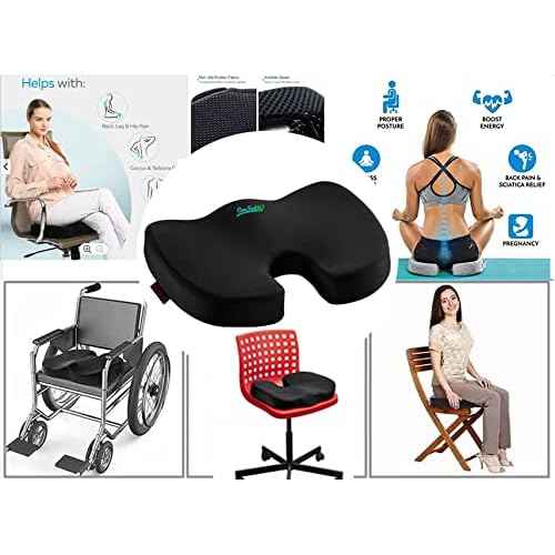 Orthopedic Memory Foam Seat Cushion for Car seat - Office Chair - Gaming Chair - Boat seat - Tailbone Cushion - Coccyx Cushion - Sciatica Pillow for Sitting (Blue, Mesh)