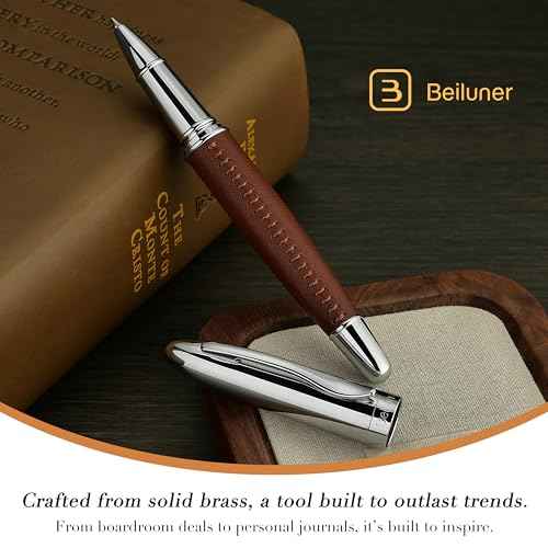 BEILUNER 318 Luxury Leather Pen, Hand-Stitched Premium Leather, Chrome-Plated Finish, Schmidt Ink Refill, Fancy Rollerball Pen Gift Set for Men & Women, Executive Writing, Nice Designer pen