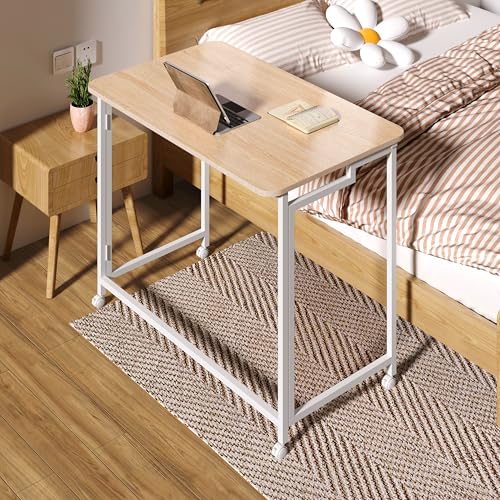 4NM 31.5-Inch Folding Mobile Laptop Desk - Natural & White Small Space Office Table