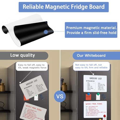 Magnetic Fridge Whiteboard Set: Dry Erase White Board (12X8), Magnets (Bonus), Markers & Erasers