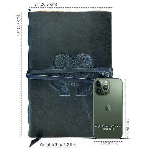 LUXEORIA Heart Journal for Women and Men, Handcrafted Leather Journal for Writing Womens, Sketchbook, Travel Diary with Unlined Deckle Paper, Dark Blue 8x13